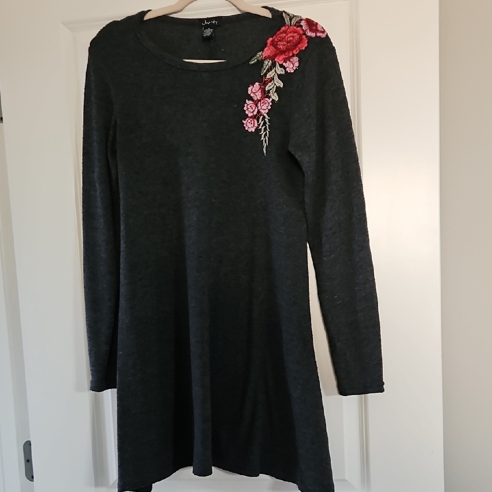 Charcoal Grey Long Sleeve Crew Neck Sweater Dress